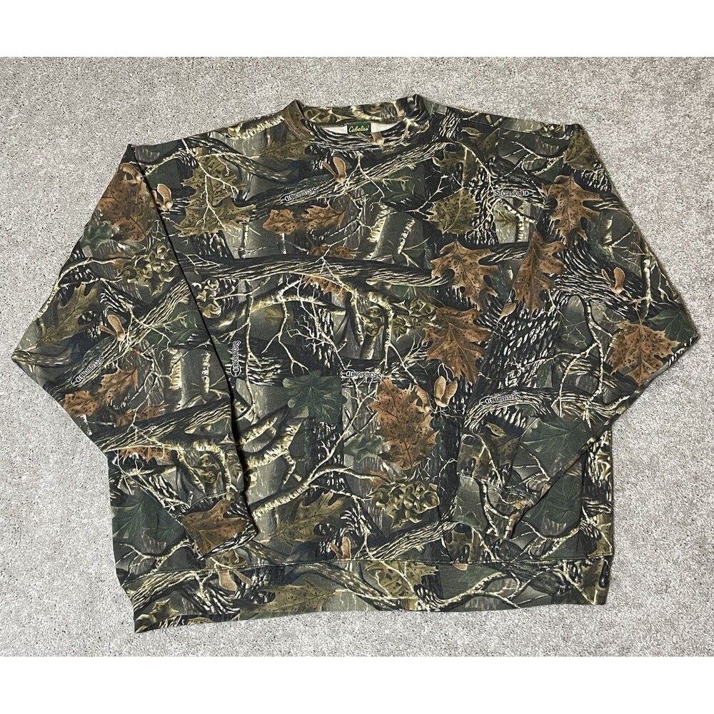 Vintage Cabela's Seclusion 3D Camo Crewneck Sweatshirt Mens 4XL Pullover Hunting